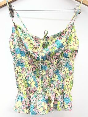 Floral Smocked babydoll Cami Tank Top‎ - Yellow Multi